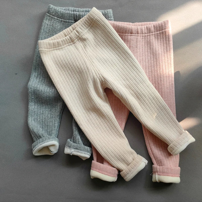 Autumn Winter Girls Pants Thickening Warm Fleece Pants For Girls Leggings Kids Baby Elasticity Slim Stripe Trousers