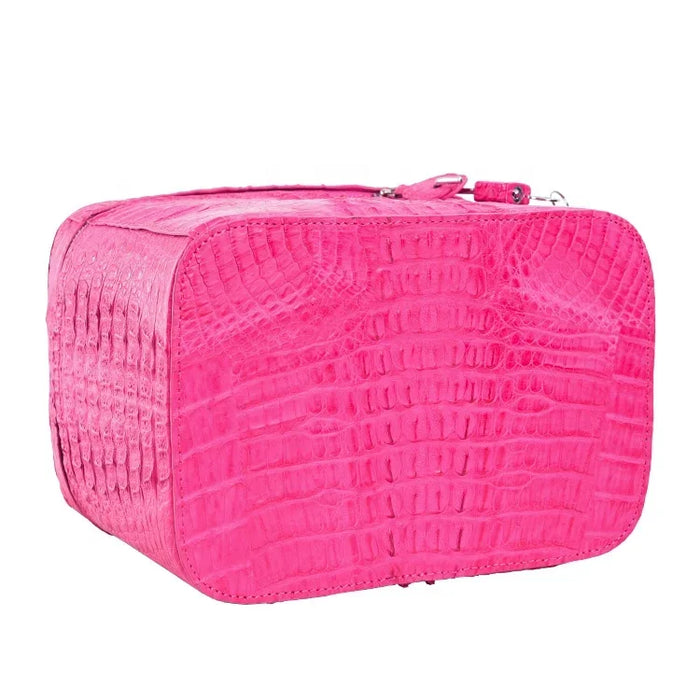 Fashion crocodile cosmetic bags vintage women exotic handbags hot pink make up case brand style lady Vintage box bags brand