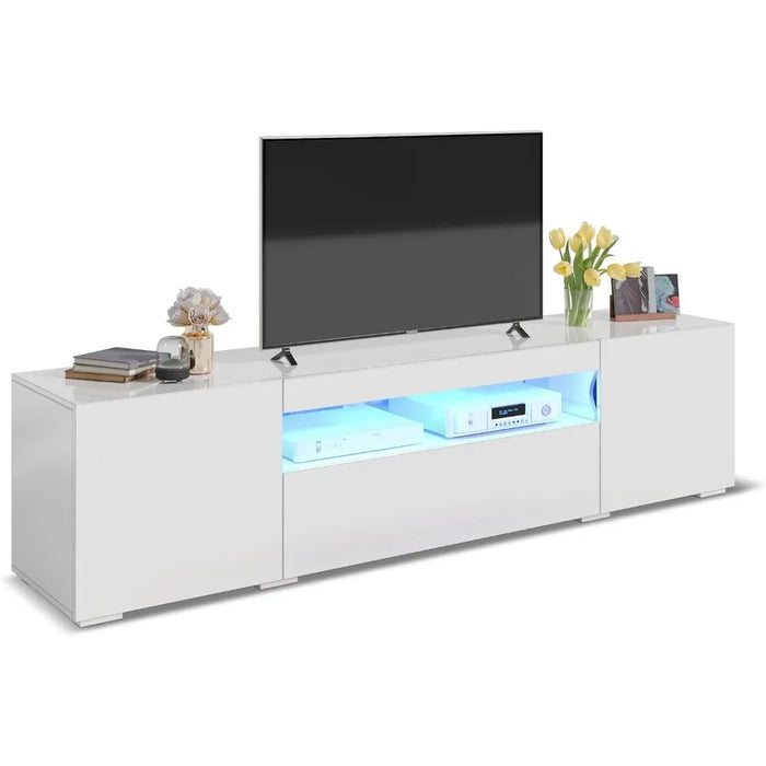 LED TV Stand, Entertainment Center with Large Storage Drawers, High Gloss Front Wooden TV Cabinet Media Console TV Stand