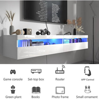 Wall TV Stand, Mounted TVs Shelf with Led Lights & Power Outlet, Entertainment Center Media Console with Storage, Wall TV Stand
