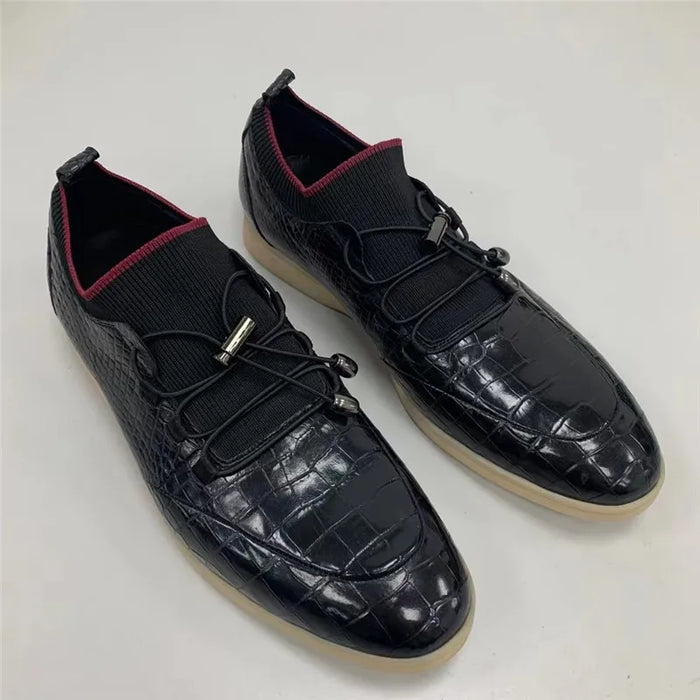 Authentic Exotic Crocodile Skin Men's Casual Flats Genuine Real True Alligator Leather Male Elastic-Band Black Outdoor Shoes