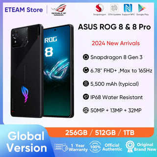 ASUS  ROG 8 & 8 pro Global Version Snapdragon 8 Gen 3 6.78'' 165Hz E-Sports AMOLED Screen Gaming Phone 50MP Camera 65W Charge