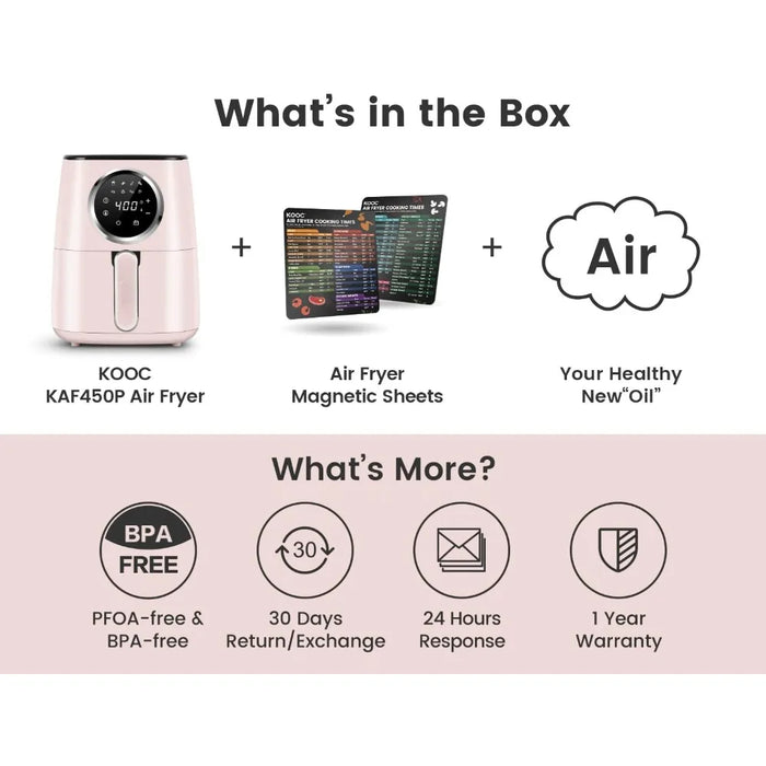 Large air fryer, 4.5 quart electric oven cookware, quick reference guide free memo sheet, LED touch digital screen, 8-in-1