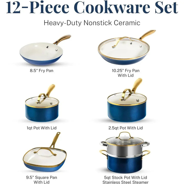 12 Pc Kitchen Cookware Sets, Pans Set Non Stick, Ceramic Cookware Set, Non Toxic Cookware Set, Non Stick Pots and Pan Set