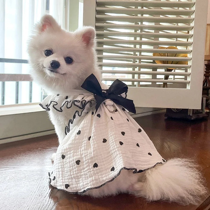 Summer  Dog Cooling Dress Thin Bow Heart Print Dog Clothes Pet Skirt Kitten Puppy Costume Chihuahua Bichon Yorkie Girls Dog Vest