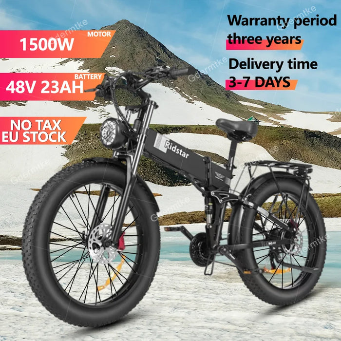 Folding E Bike Ridstar H26 PRO 1500W Motor 23AH Battery Electric Bicycle Hydraulic Brake 26*4.0 Inch Fat Tire Electric Bike