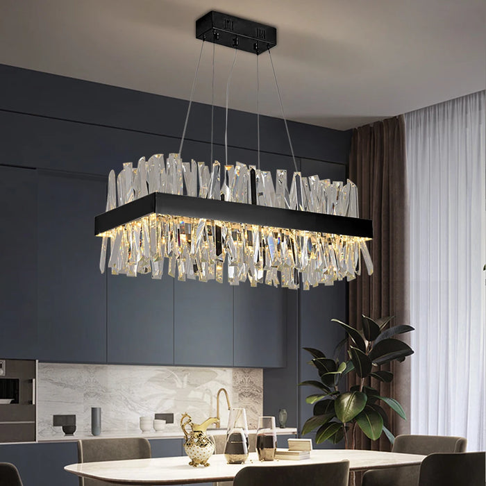 Modern Hanging Chandelier For Dining Room Luxury Rectangle Kitchen Island Crystal Lamps Chrome/Gold Led Home Decor Light Fixture