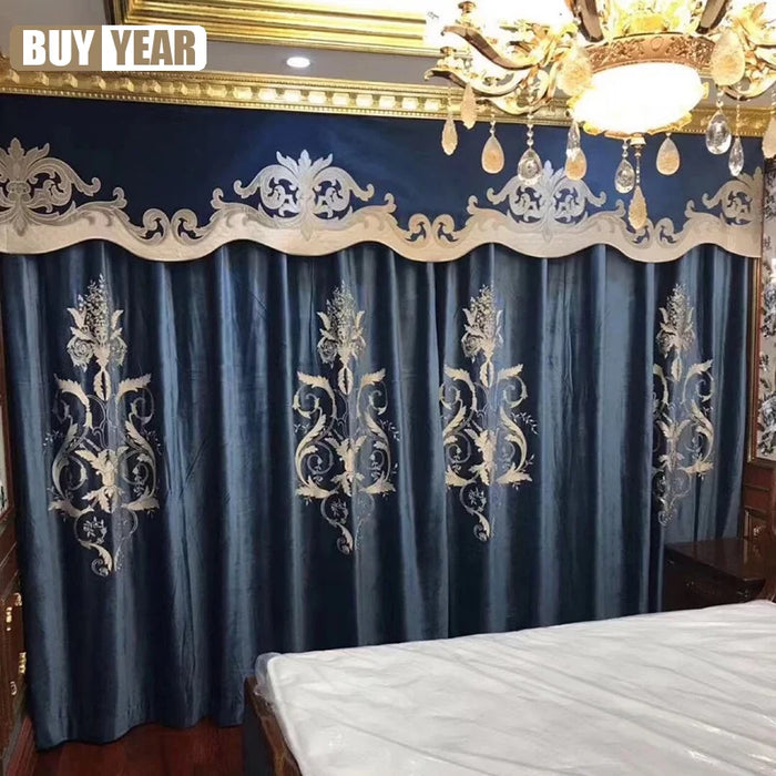 Velvet Flower Embroidery Curtains for Living Room Curtains for Bedroom Atmospheric Luxury Tulle Curtain Products Customized