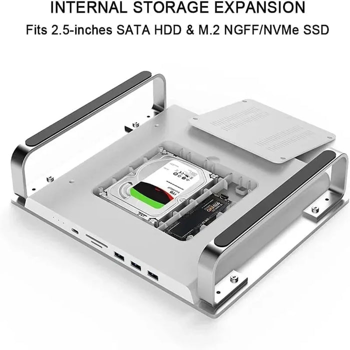 8 in 1 USB C Docking Station for IMac with The Dual HDD Support M.2 NVMe/NGFF 2.5 SATA HDD for Mac Mini Hub Monitor Stand Holder