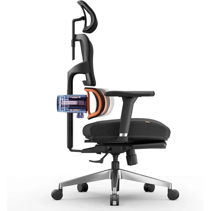 Ergonomic Office Chair with Footrest- High Back Desk Chair with Unique Adjustable Lumbar Support, Seat Depth Adjustment, Tilt Fu