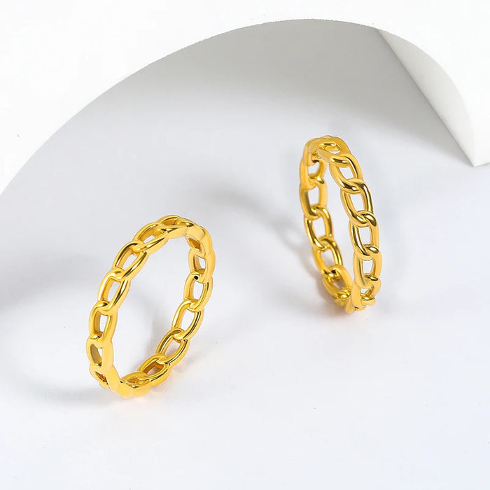 Pure Gold Ring Band For Women Real 24K Yellow Gold 3D Hard Gold 5G Light Design Weave Chain Design Lover Rings Gift US 4-7.5