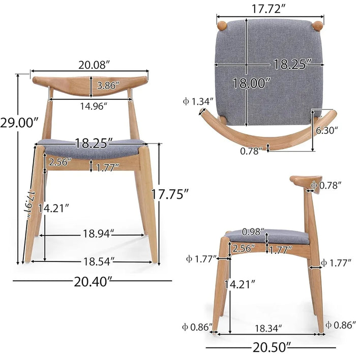 Dining Chair in Oak Veneer Fabric, Set of 2, Upholstered Seat for Comfort, Grey