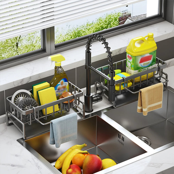 Kitchen Sink Caddy Sponge Holder Organizer Drying Rack Sink Basket Brush Holder Dish Cloth Hanger Stainless Steel Rustproof