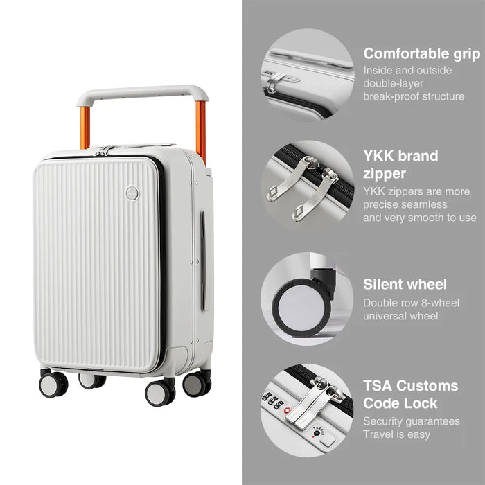 Mixi Front Laptop Pocket Suitcase Wide Handle Travel Suitcase Men 20''Carry-On Luggage Women PC Aluminum Frame Trolley Case 24''