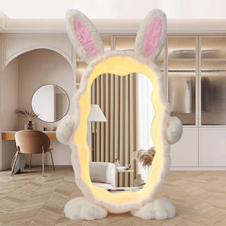 Bunny dressing mirror bedroom makeup mirror glowing floor mirror plush bunny full body mirror ambient light
