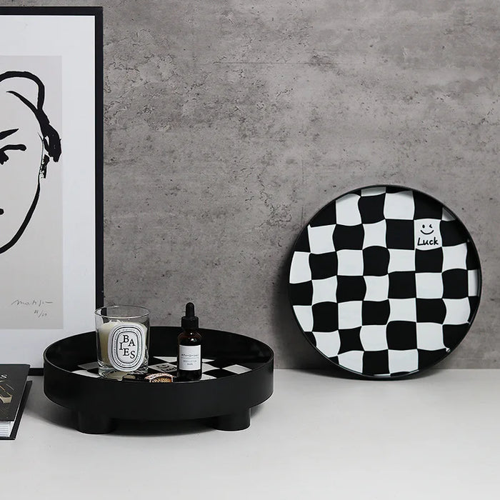 Nordic style checkerboard storage plate Fruit tray Cup perfume jewelry sundries desktop decoration tray