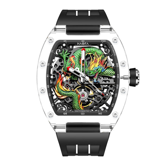 Haofa 3D Dragon Mechanical Watch for Men Automatic Hollow Transparent Wristwatch Crystal Case Luminous Waterproof Men Watch 2321