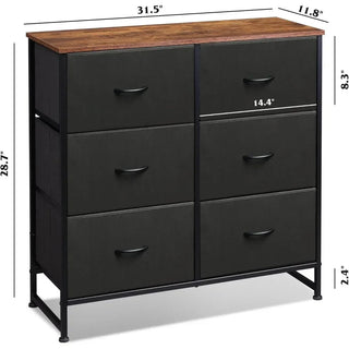 Dressing Cabinet, 6-drawer Double Dresser, Storage Tower with Fabric Storage Bin, Fabric Dresser for Bedroom
