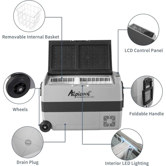 Temperature Control 12 Volt Refrigerator 53 Quart Portable Car Fridge Freezer (-4°F~68°F) for Truck, RV, Boat, Camping