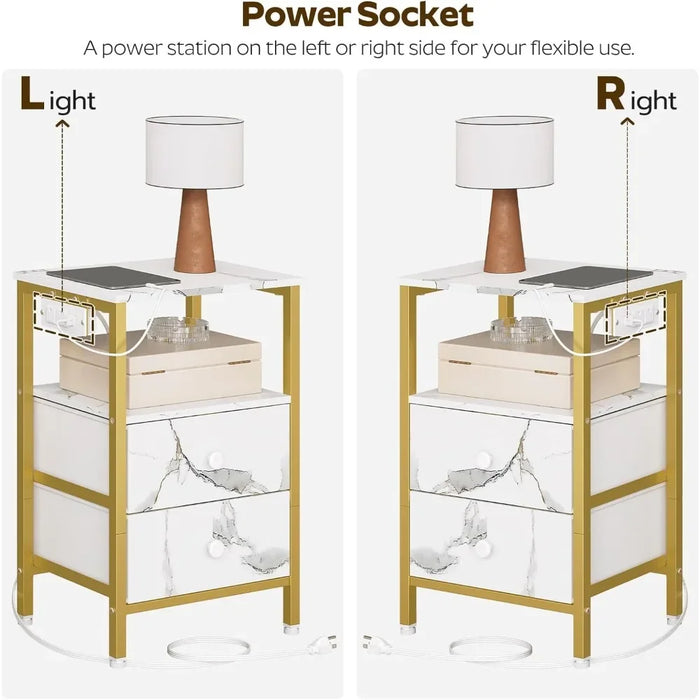 Nightstands Set of 2, End Table with Charging Station and USB Ports, Side Tables with 2 Drawers and Storage Shelves