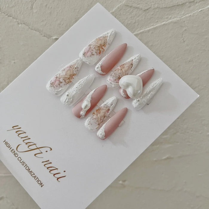 The New Pink Baroque Plaster Glue Embossed Long Manicure Fake Nails Can Be Detached and Worn To The  5d Gel Nail Art