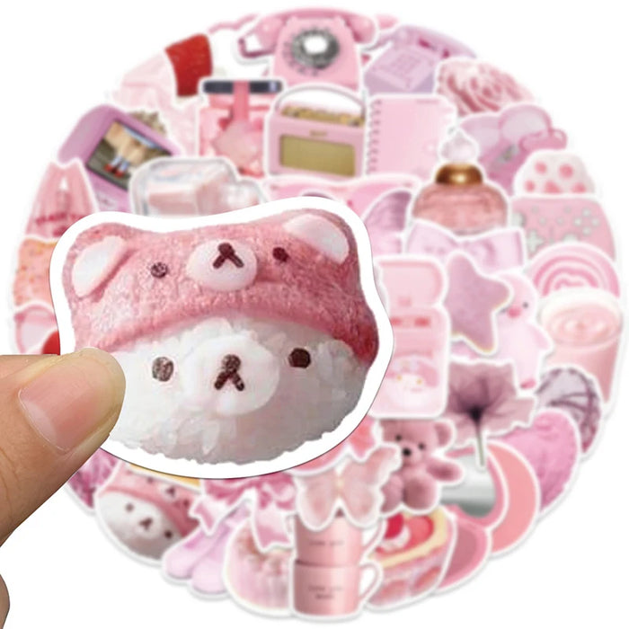 10/30/50PCS Kawaii Pink Sticker Aesthetic PVC School Stationery Children's Sketchbook Diary Laptop Scrapbook Supplies for Kids