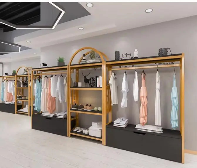 Clothing store display shelf floor hanging clothes shelf Light luxury display shelf live rack shelves