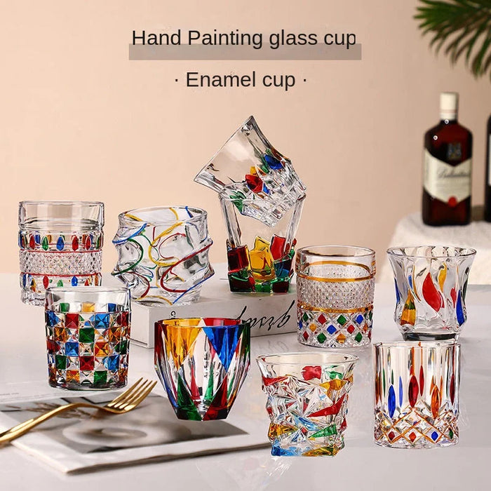 Lead-free Crystal Glass Mug Hand-painted Design Glass Cup Can Reflect The Rainbow Glossy Painted Luxury Handmade Whisky Cups New