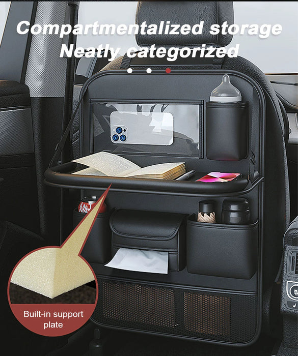 SEAMETAL Car Seat Back Organizer Large Capacity Storage Bag with Foldable Tablet Tray PU Leather Multi Pocket Auto Organizer Bag