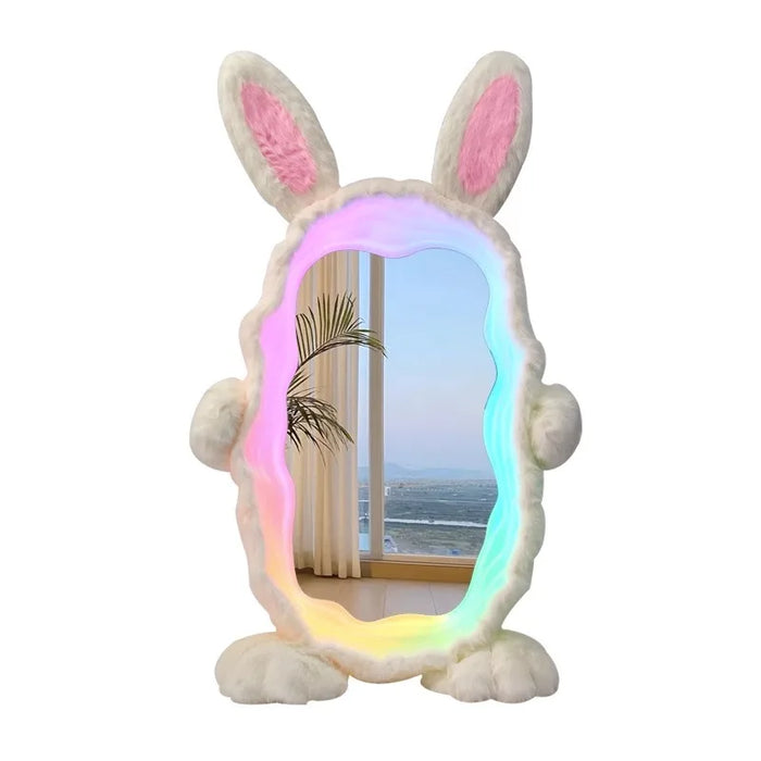 Bunny dressing mirror bedroom makeup mirror glowing floor mirror plush bunny full body mirror ambient light