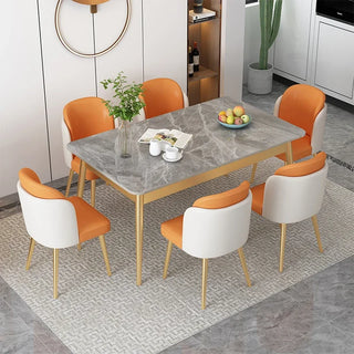 Household Small Apartment Rock Slab Bright Imported Marble Modern Minimalist Rectangular Dining Table and Chair Combination