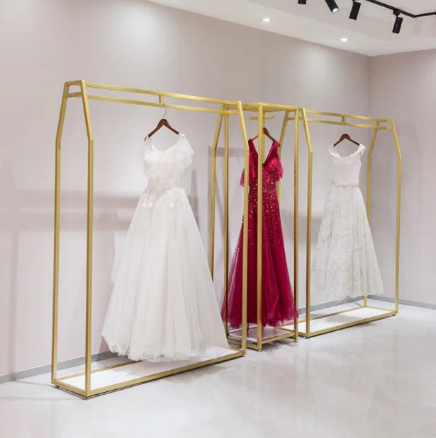 Wedding dress shop dedicated wedding display stand golden photo studio floor hanging wedding dress rack hanger