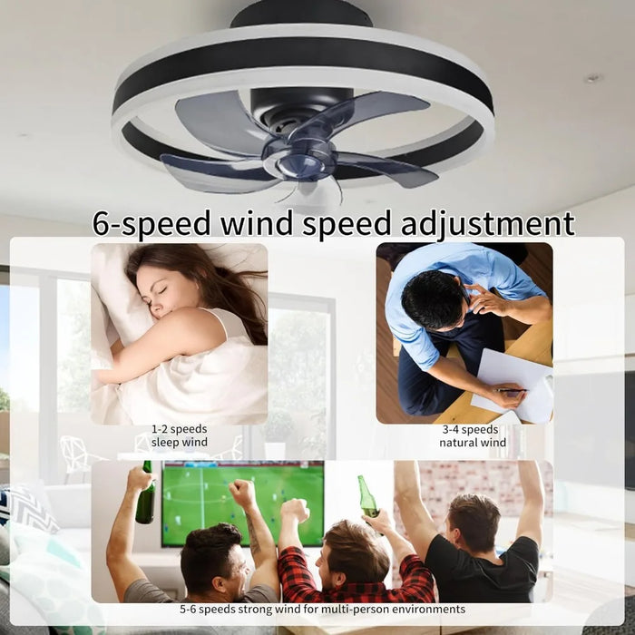 360 °oscillationlow profile ceiling fan with light remote control and APP Bluetooth control,20 inch silent bladeless ceiling fan