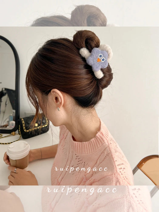 Cute Monster~Cartoon Felt Hair Clip, Female Pan Hair Shark Clip, Medium Five pointed Star Cloud Back Head Spoon Clip