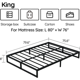 King Size Bed Frame, Metal Platform Mattress Foundation with Steel Slat Support, No Box Spring Needed,8 Inch King Size Bed Frame