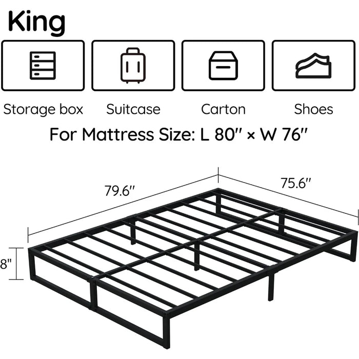 King Size Bed Frame, Metal Platform Mattress Foundation with Steel Slat Support, No Box Spring Needed,8 Inch King Size Bed Frame