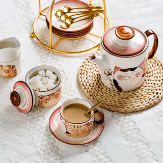 High quality ceramic lucky cat pattern teapot and cup set set bone china afternoon tea tea set
