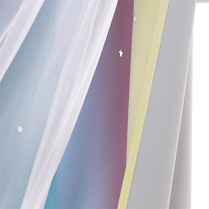 Blackout Curtain Shiny Stars Children Cloth Curtains Colorful Double Layer Star Window Curtains for Living Room Bedroom Gradient