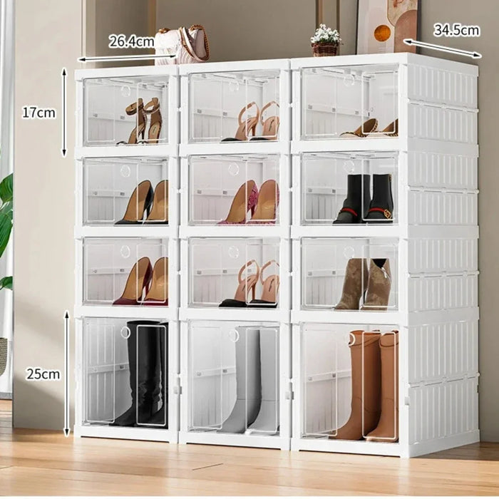 Foldable Shoe Storage Box Stackable Dustproof Transparent Living Room Sneaker Cabinet For Closet Multi Layer Cubby Shoes Rack