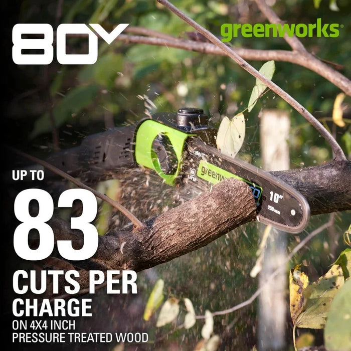 Greenworks 80V 10" Cordless Polesaw (Great For Pruning and Trimming Branches / 75  Compatible Tools), 2.0Ah Battery and Charger