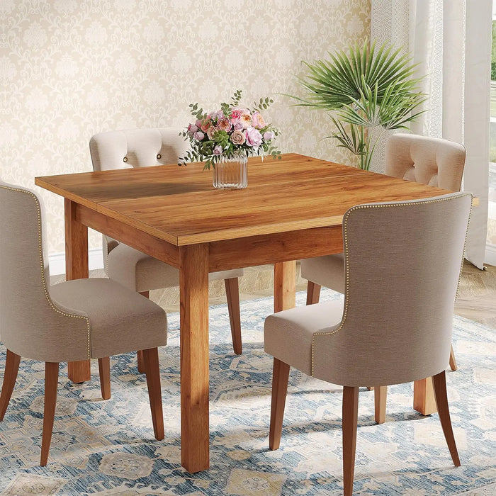 39.4 Inches Square Dining Table for 4 People,Wooden  Dinner Table with Oak Finish Top and Solid Wood Legs for Dining Room