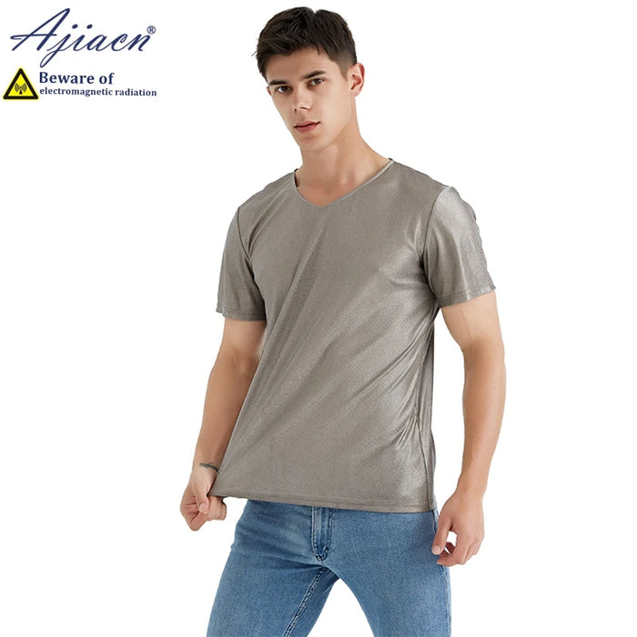 Genuine anti-radiation 100% silver fiber knitted fabric men's T-shirt computer room Electromagnetic radiation shielding T-shirt