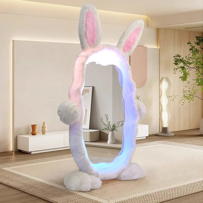 Bunny dressing mirror bedroom makeup mirror glowing floor mirror plush bunny full body mirror ambient light