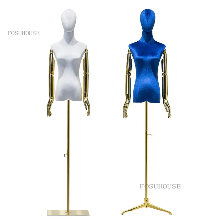 Velvet Female Model Props Women's Clothing Frame Mannequin Body Window Doll Electroplating Arm Display Stand Adjustable Rack U