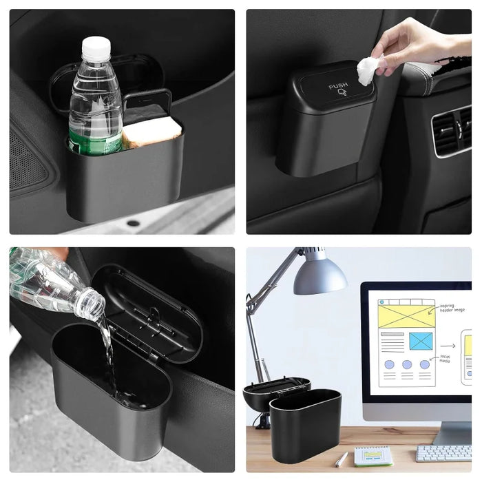 Car Trash Can Bin with Lid Small Leakproof Car Garbage Can Mini Vehicle Trash Bin Garbage Dustbin Organizer Container