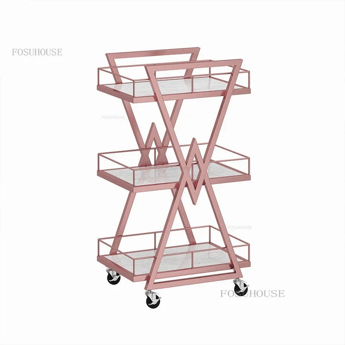 Modern Wrought Iron Salon Trolleys Salon Furniture Household Multi-layer Storage Rack with Wheels Luxury Manicure Tools Trolley