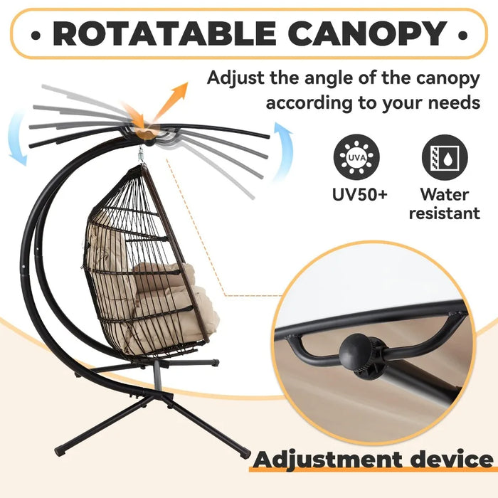 2024 New Egg Chair with Stand, Foldable Hanging Chair, Hammock Cushion and Awning