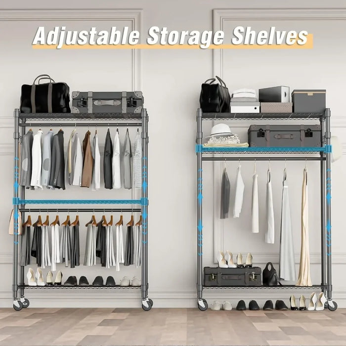 Shelves Wire Shelving Clothing Rolling Rack Heavy Duty Commercial Grade Garment Rack with Wheels and Side Hooks