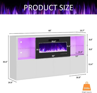 68'' Fireplace TV Stand with 40'' Fireplace, Modern High Gloss Media Entertainment Center with LED Lights for TVs up to 78''