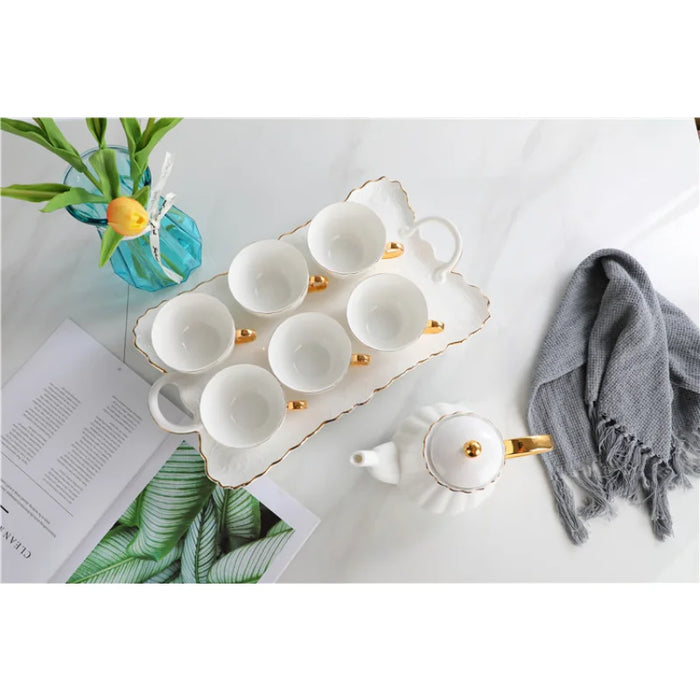 20pcs High Quality European Luxury Household Ceramic Afternoon Teapot Tea cup Sets With Tray